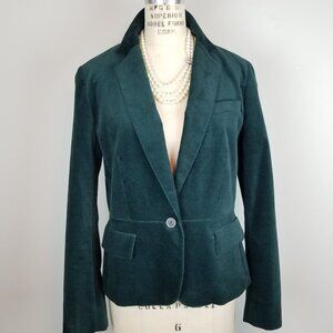 Talbots Rich Emerald Green Velvet Classic Blazer Notched Lapel Ladies Size 12